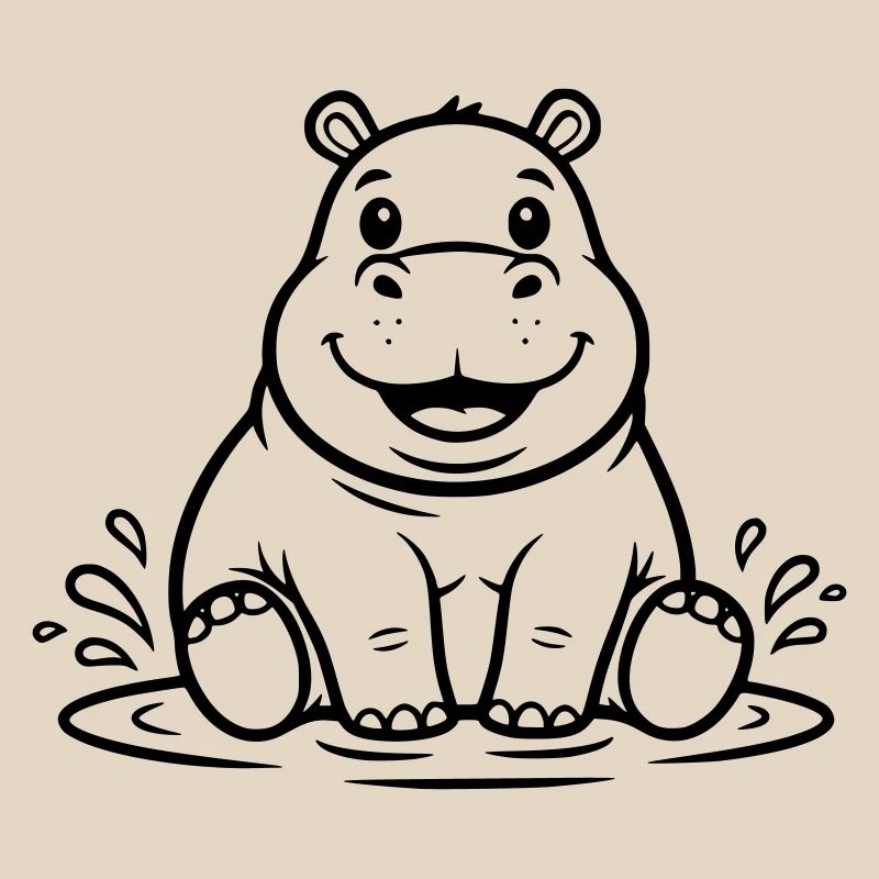 Cute Baby Hippo Water Comic Vector