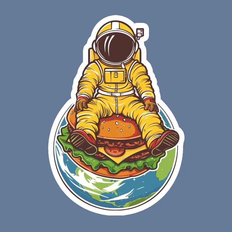 Astronaut schwebt über der Erde mit einem Burger