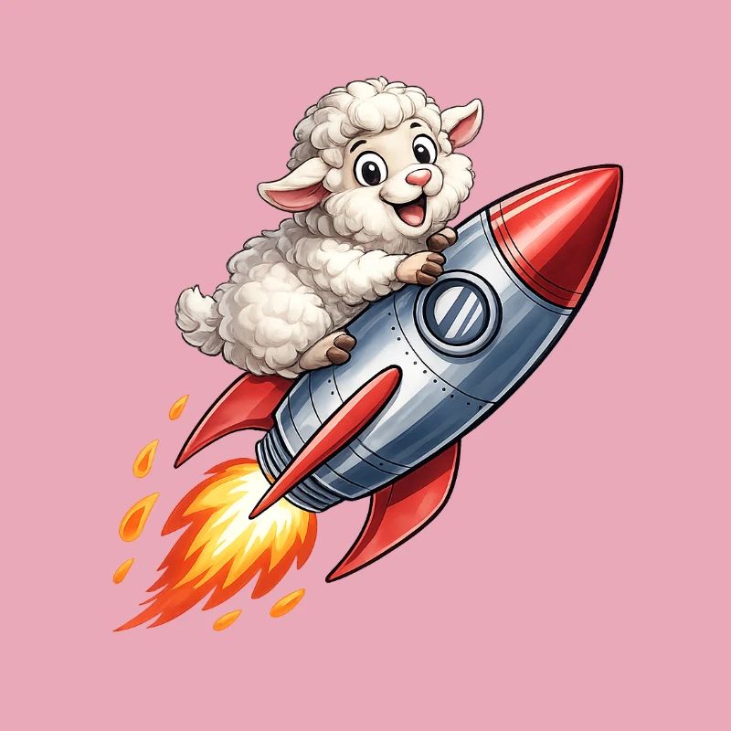 Wool sheep on rocket flight