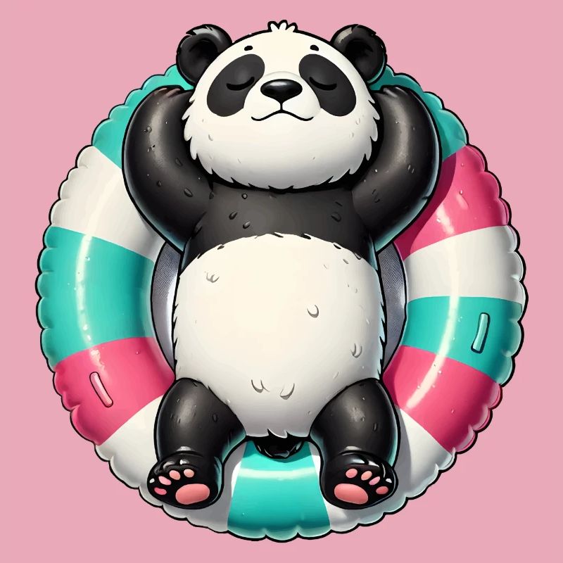 A relaxed panda on a swimming ring
