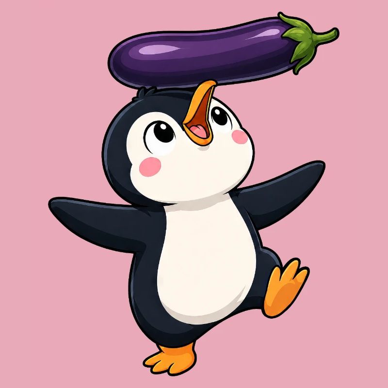 Cute Penguin Dancing Balancing Vegetables Vegan