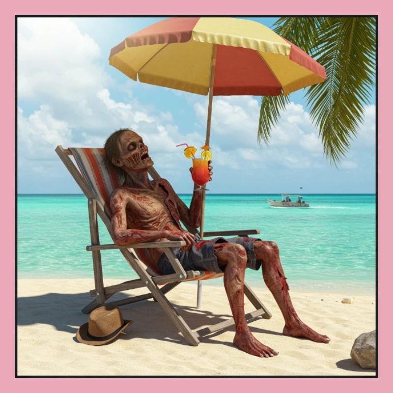 Zombie sur la plage avec cocktail