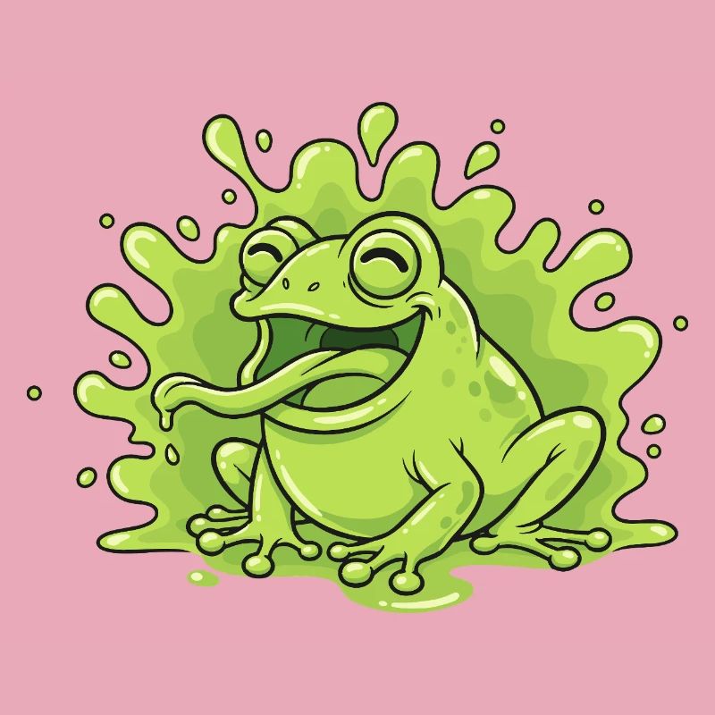 Grenouille joyeuse dans un éclaboussure de slime
