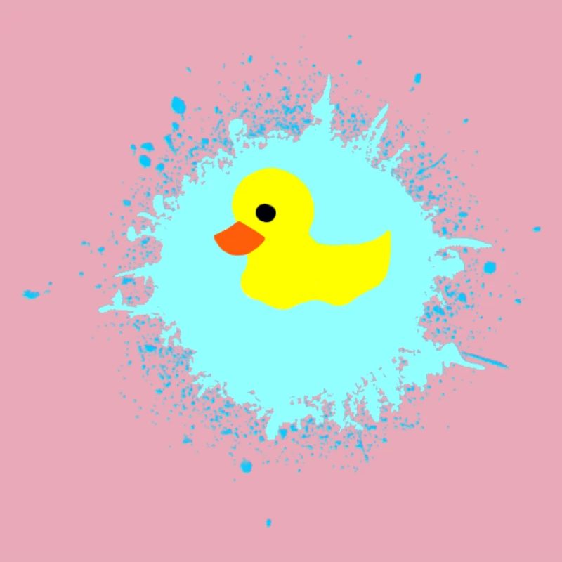 Canard jaune sur éclaboussure bleue