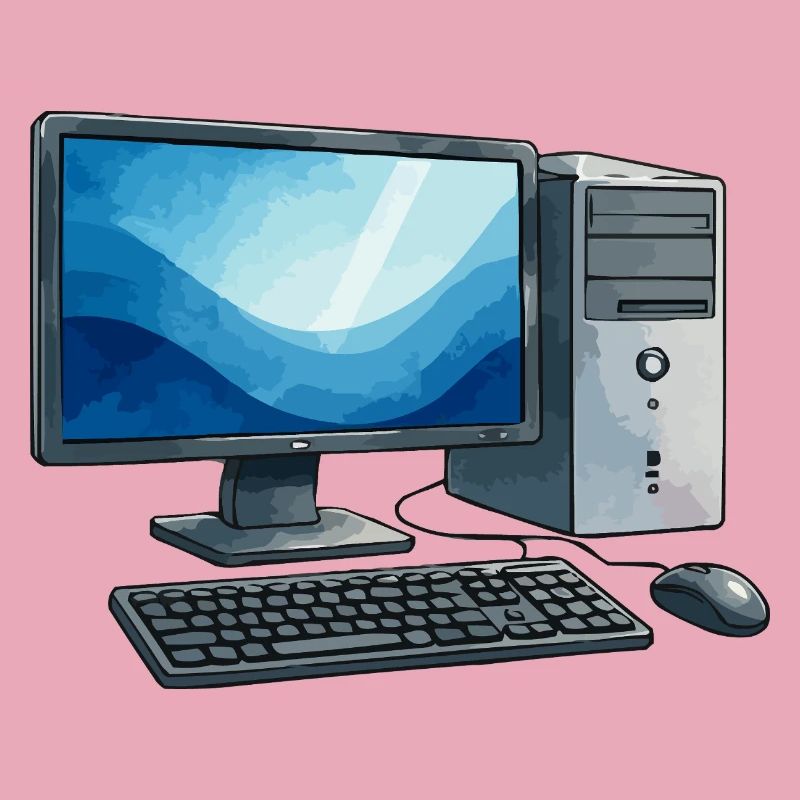 Illustration de station de travail pour PC rétro