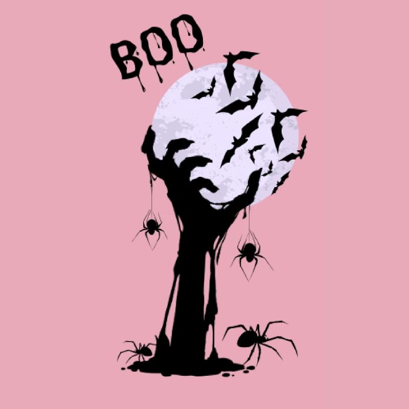 Moonlit night bats over creepy tree