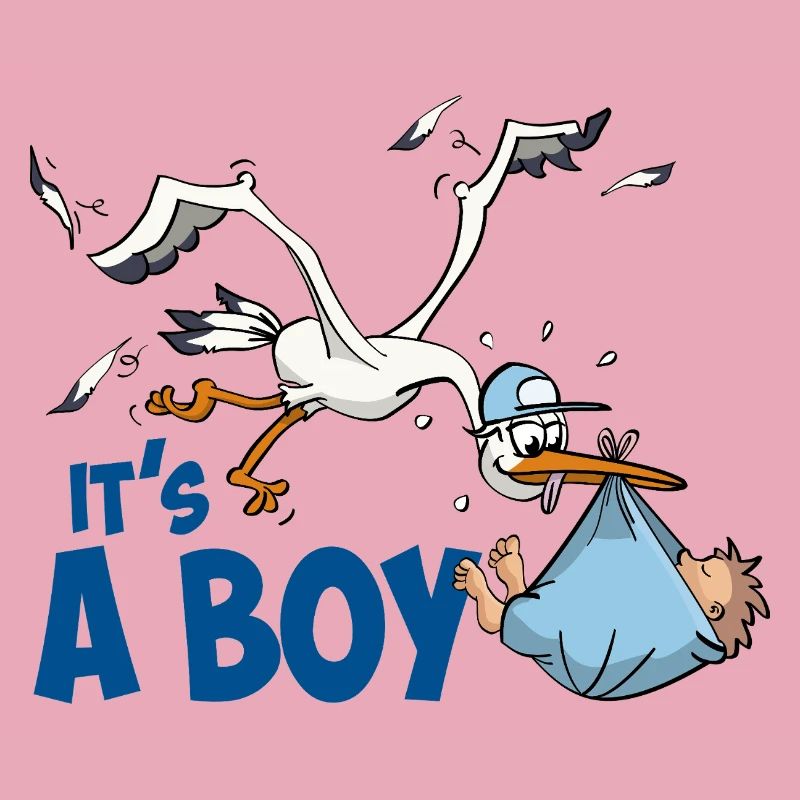 Storch mit dem kleinen Jungen; "Es ist ein Junge"