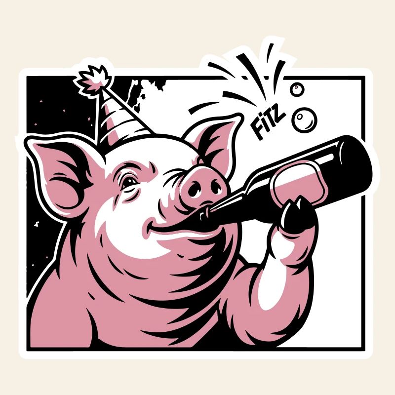 Cochon avec bouteille de fête et de célébration