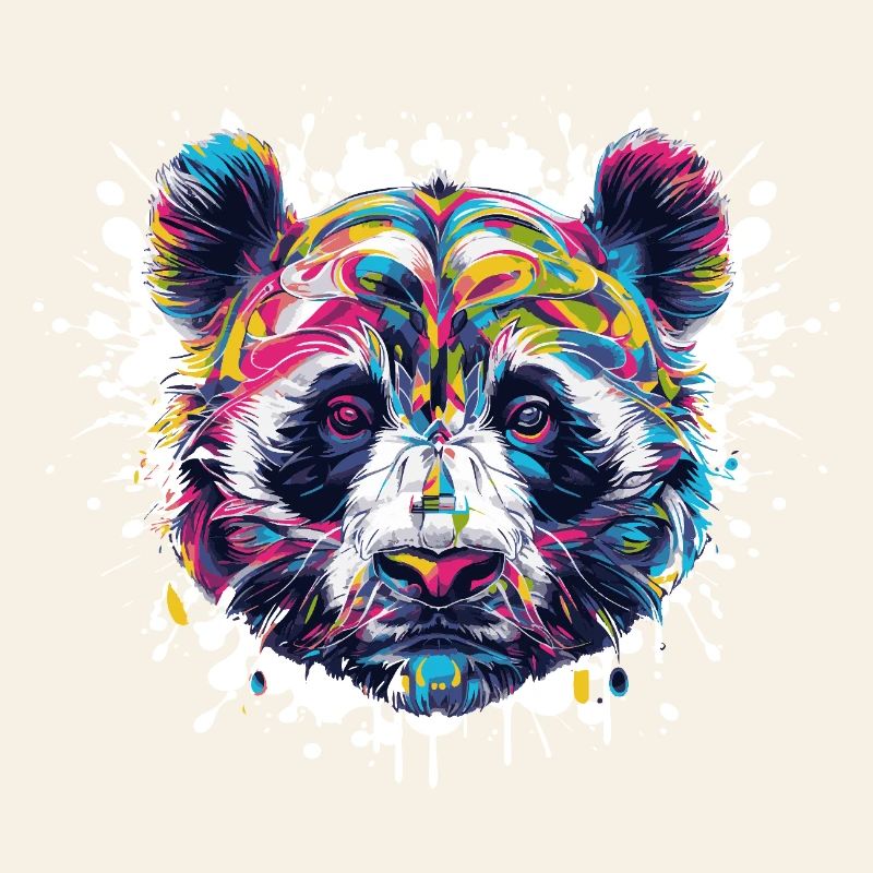 Explosion de couleurs de tête de panda colorée
