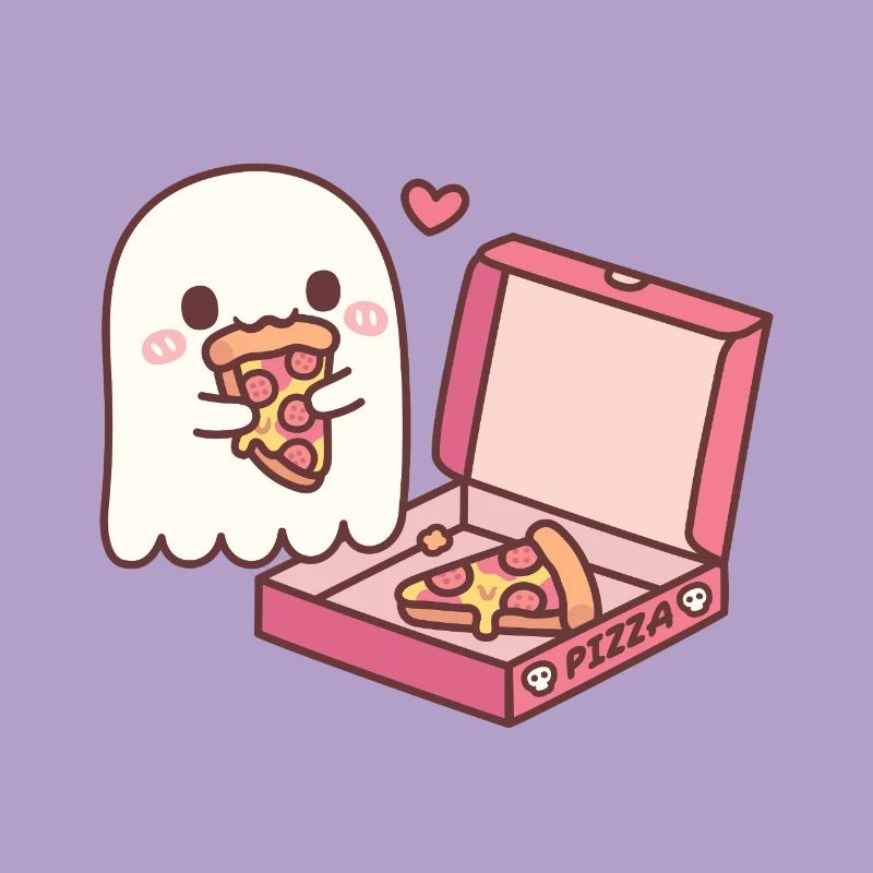 Fantôme mignon mangeant de la pizza drôle