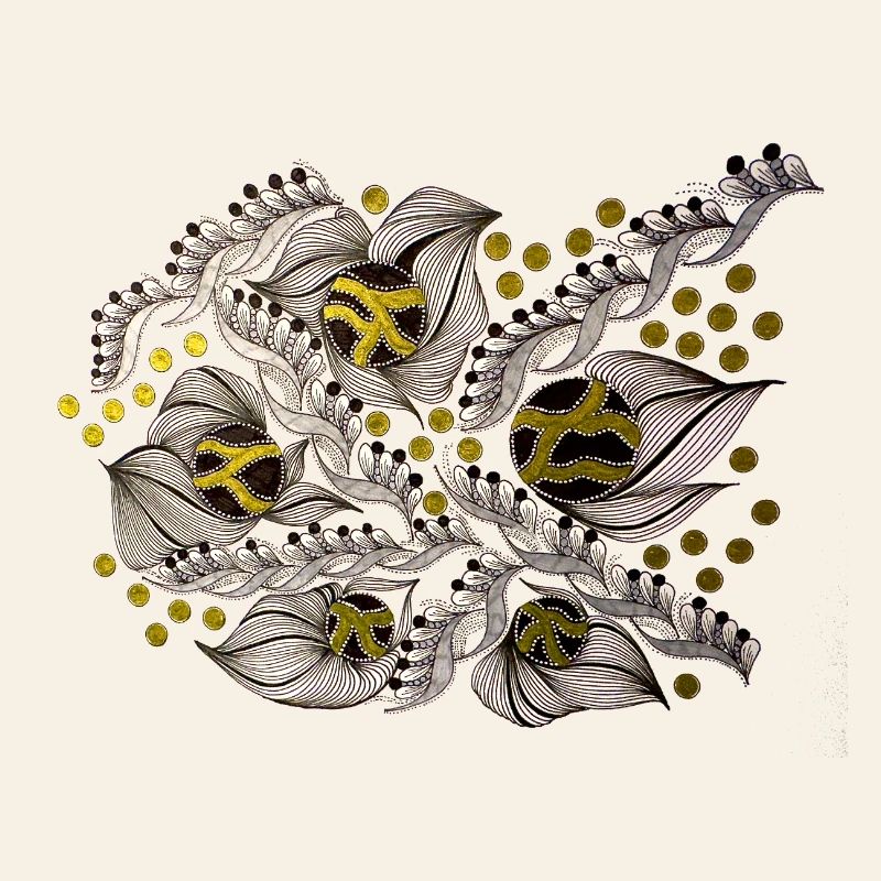 Motif de lignes de feuilles avec points dorés
