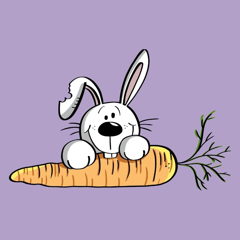 White rabbit with fat carrot - Easter - Easter bunny