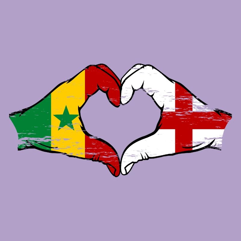 Sénégal Angleterre drapeau mains forme de coeur utilisé