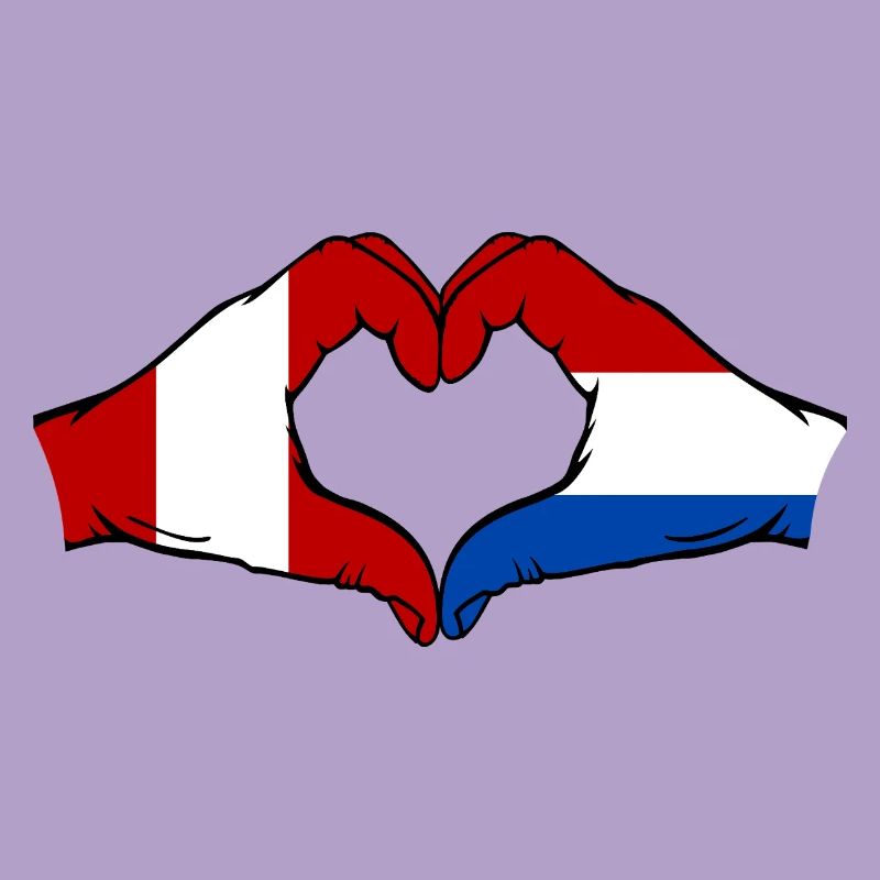 Drapeau Pérou-Hollande, mains en forme de cœur, utilisé