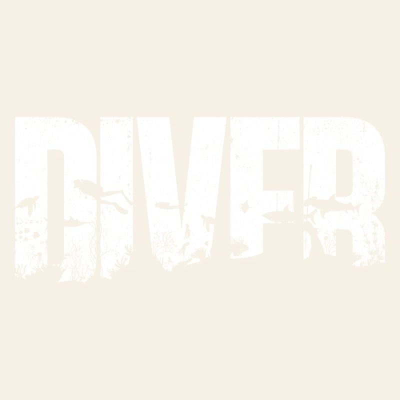 Diver Ocean Bird Silhouette Typography