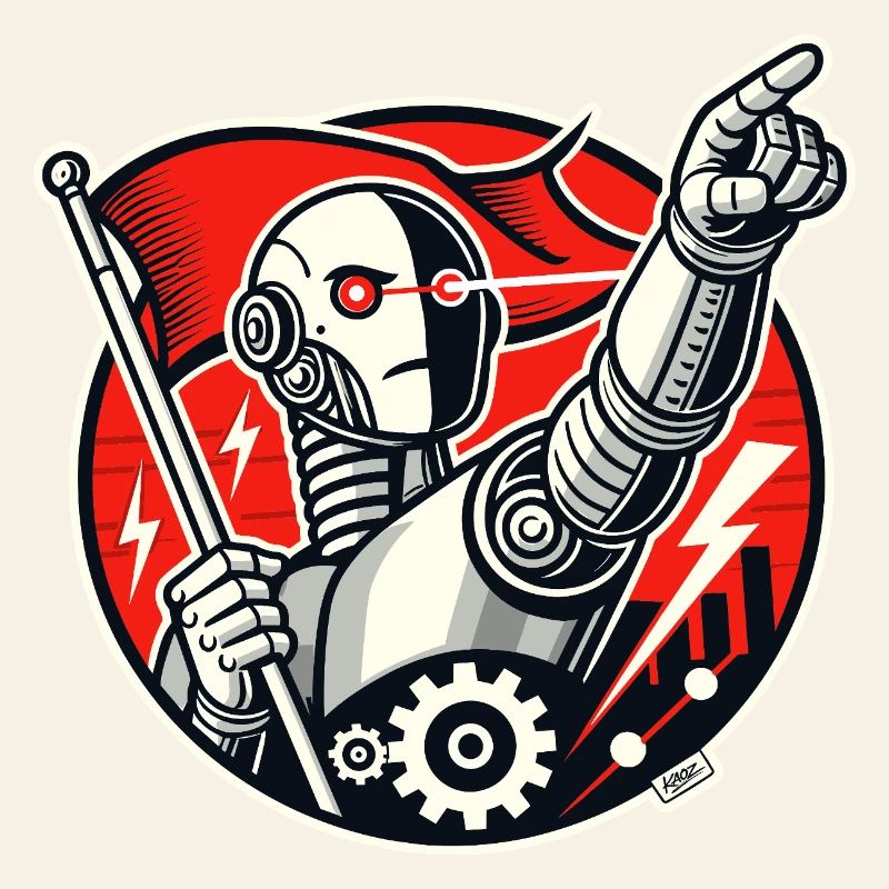 Robot avec drapeau et bras tendu