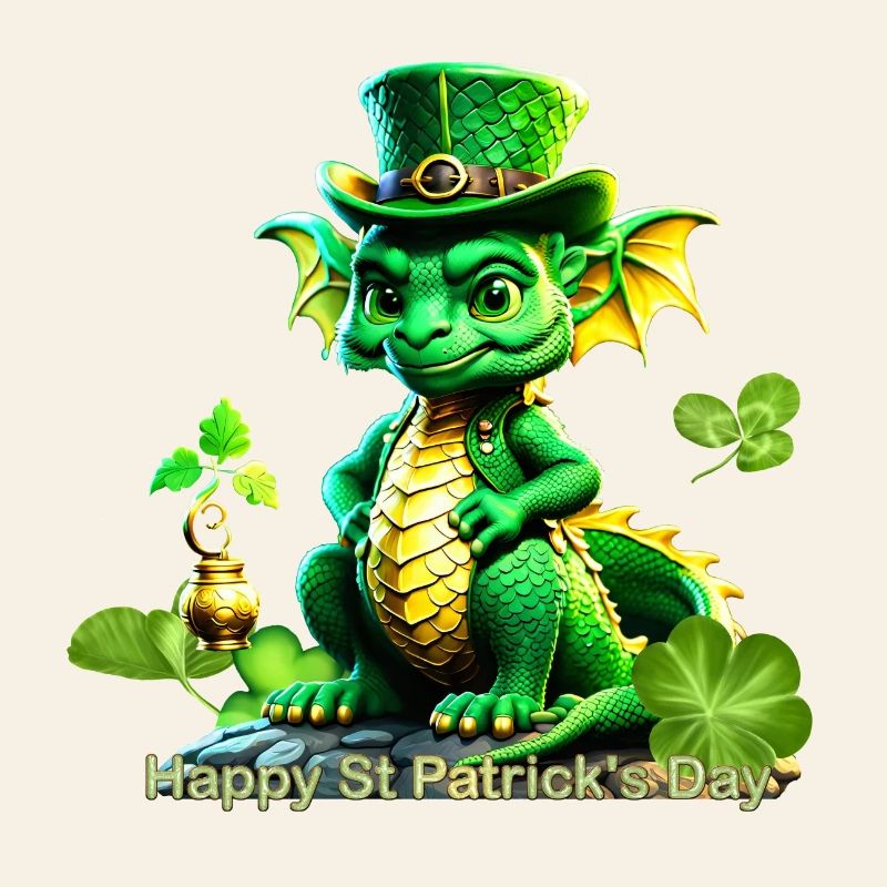 Süßer St. Patrick's Day Drache mit Klee.