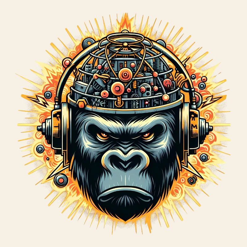 Gorilla-Cybersound mit Techno-Kopf