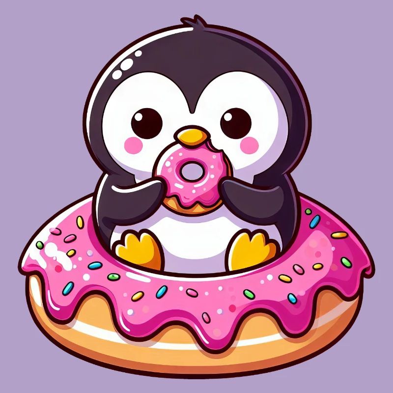 Cute Penguin Donut Dessert Snacking Yummy