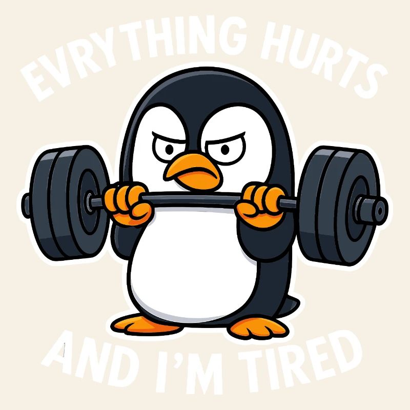 Grumpy Penguin Lifting Weights