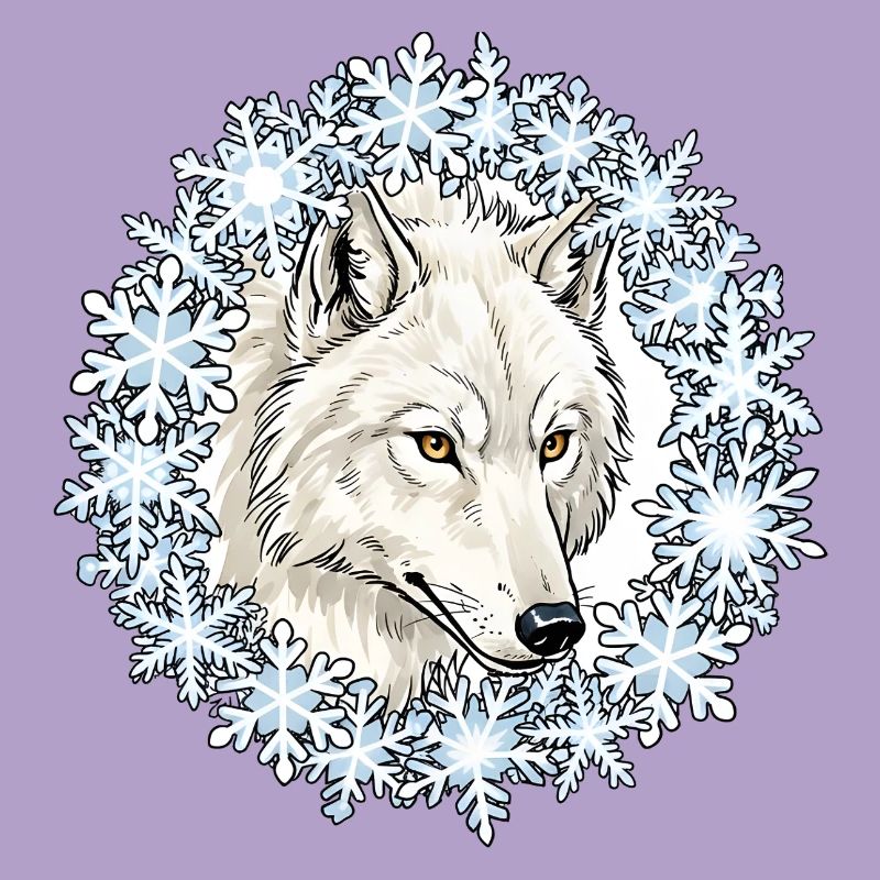 Winterwolf im Schneeflockenkreis