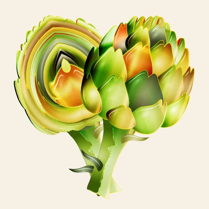 Illustration délicate d’artichauts dans des tons verts chauds