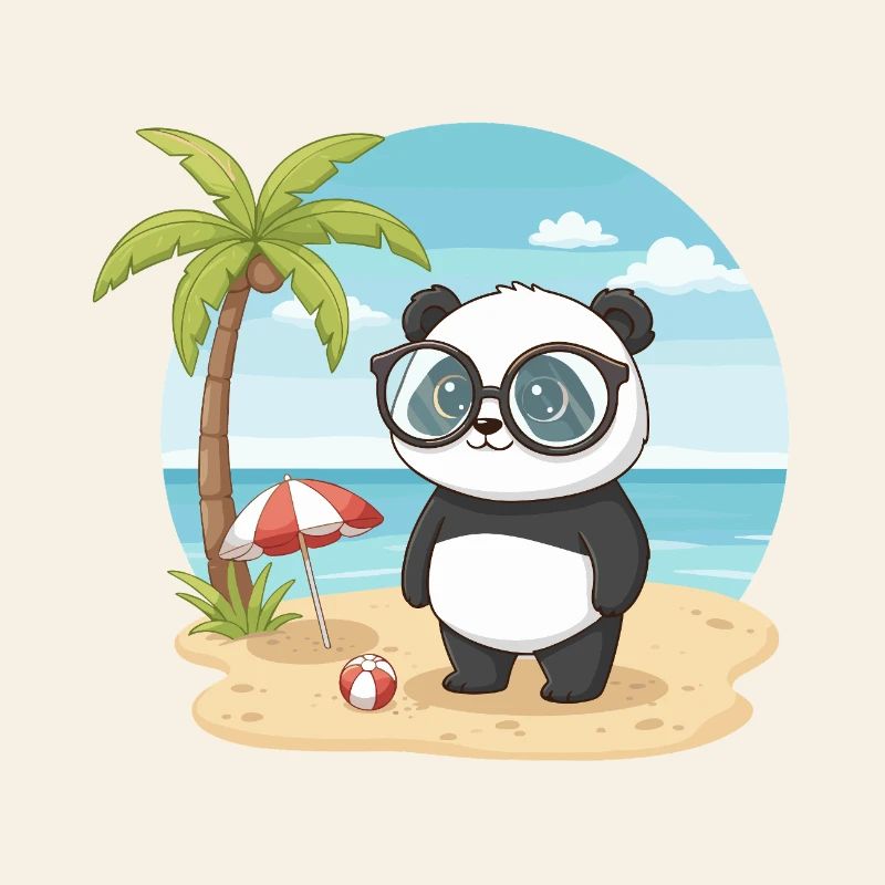 Cute Panda with Glasses Beach Summer Vacation