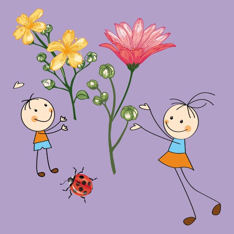 Acclamations d’enfants avec des fleurs colorées