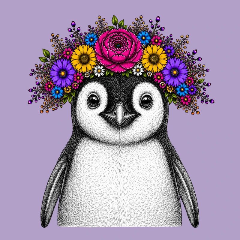 Pinguin mit Blumenkrone
