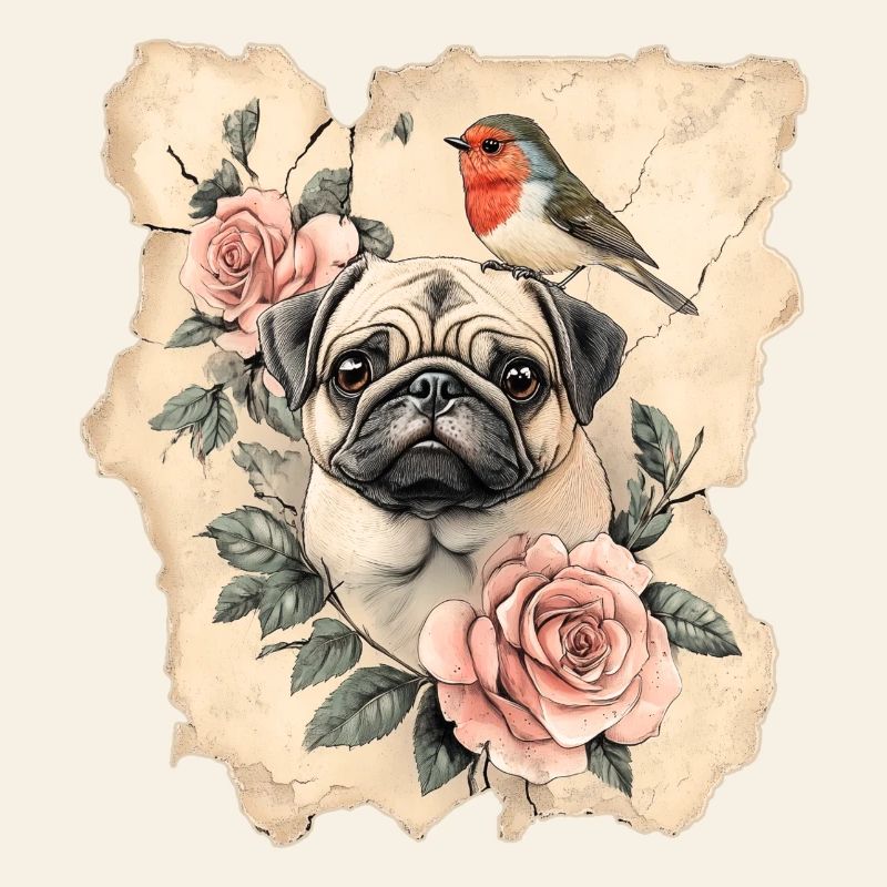 Pug and bird