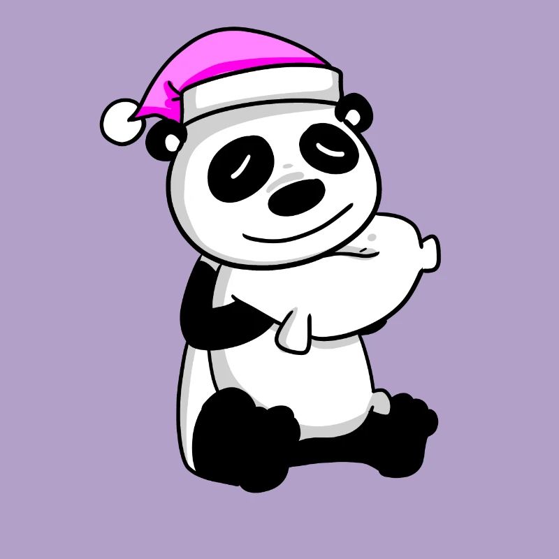 Panda with pillow and sleeping cap