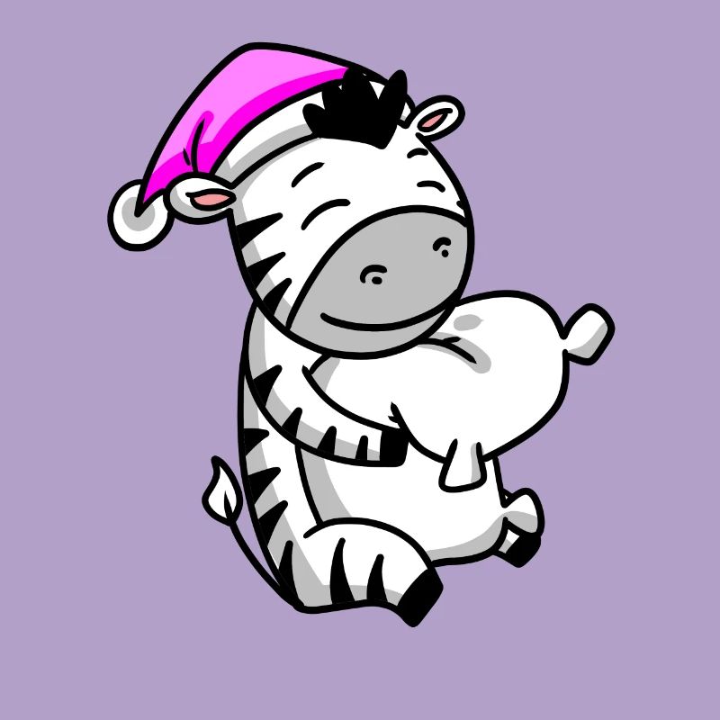 Zebra with pillow and sleeping cap