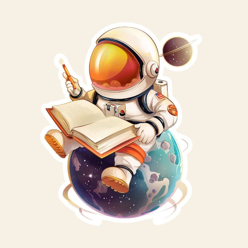 Astronaut reading his diary on a planet