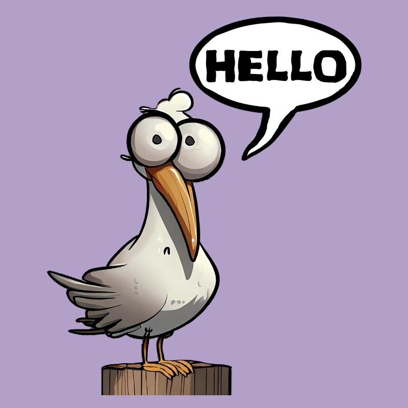 Humorous seagull with speech bubble