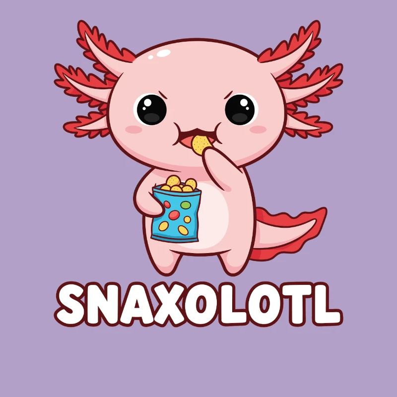 Mignon axolotl rose mangeant des chips