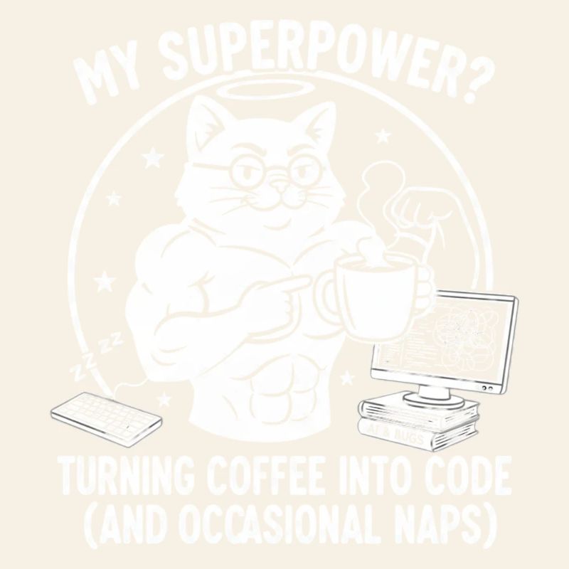 Funny Coding Cat T-Shirt - Superkraft Coffee