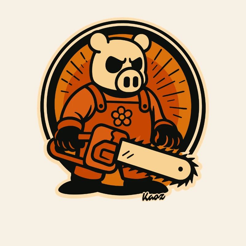 Bûcheron cochon avec tronçonneuse