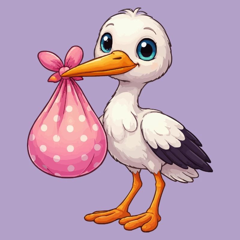 Cuddly pelican with pink bundle