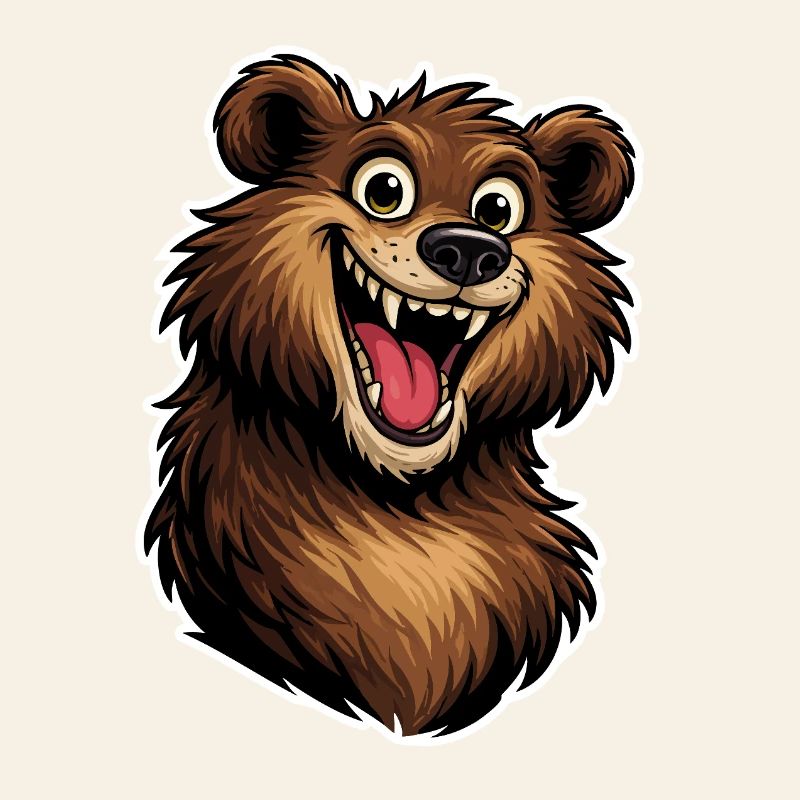 Tête d’ours joyeuse dans un style dessin animé.