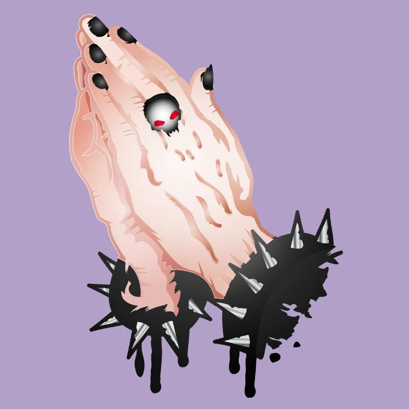 Gothic Praying Hands with Skull Ring