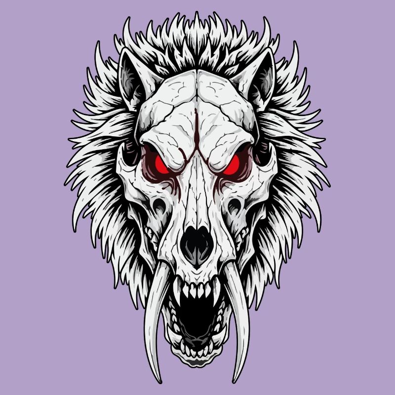 Shamanic Sabertooth Wolf Skull Red Eyes