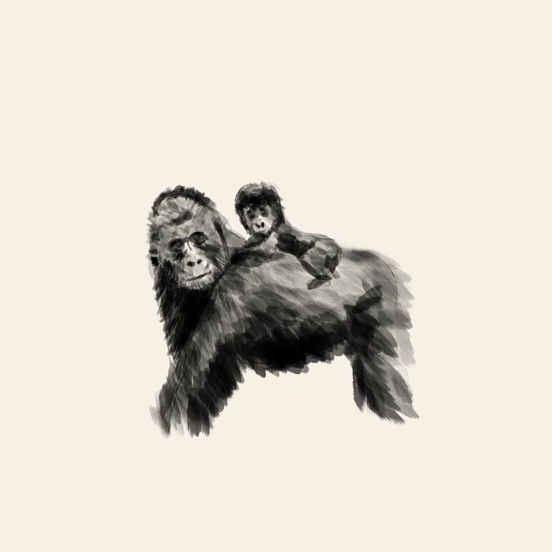 Gorille papa avec bébé