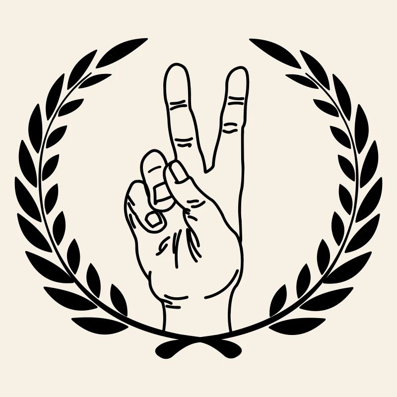 Peace-Zeichen im Lorbeerkranz Handgeste Frieden PEACE