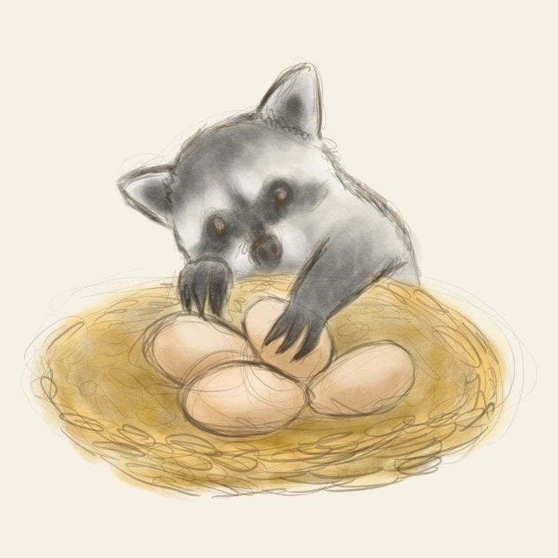 Niedlicher Waschbär-Eierdieb
