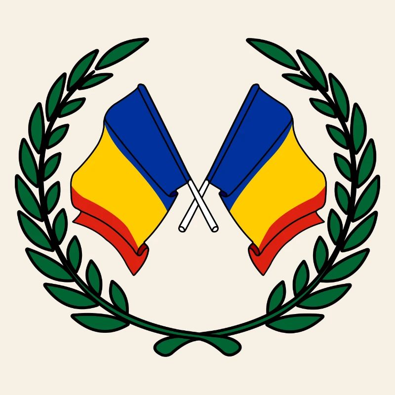 Drapeaux Roumanie en couronne de laurier
