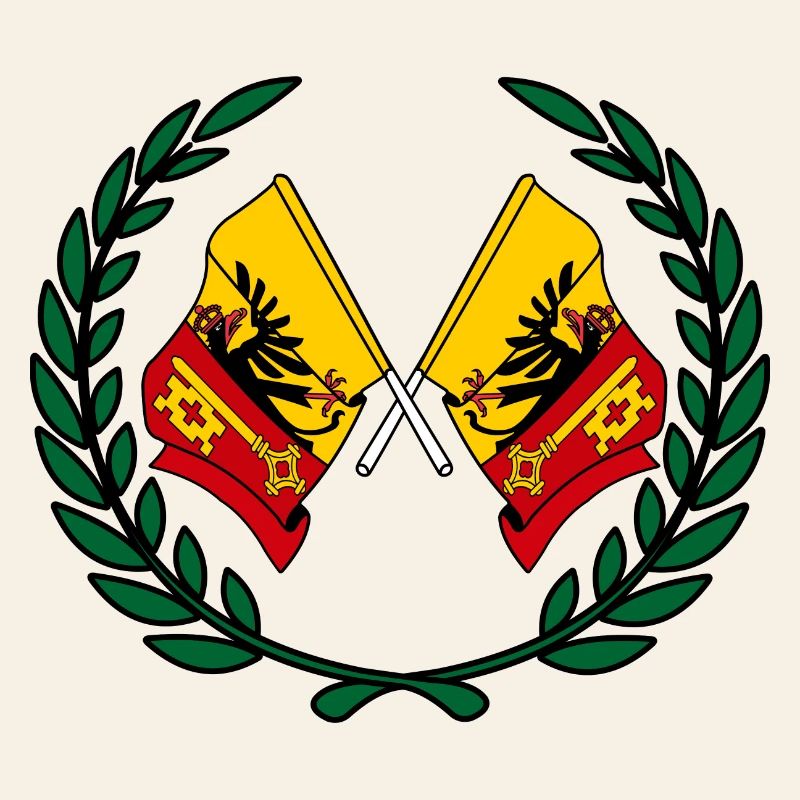 Flaggen Kanton oder Genf Schweiz Lorbeerkranz