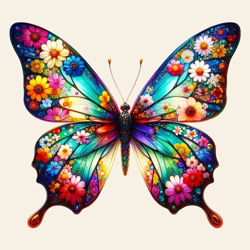 Papillon décoré de fleurs