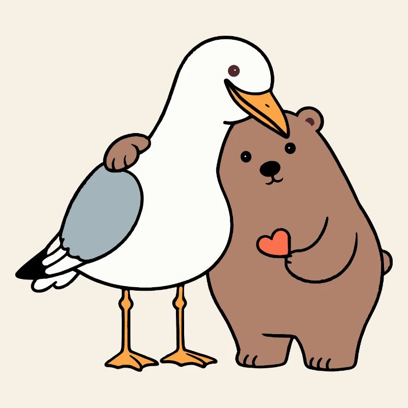 Mer du Nord Mouette Ours Brun Amitié Amour Maigre