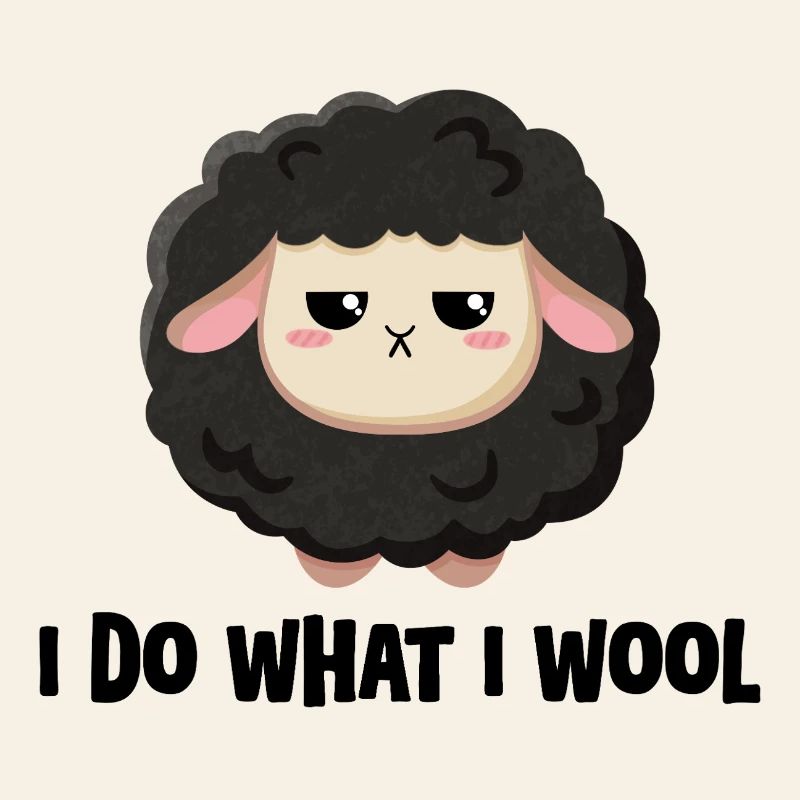 Cute black sheep grumpy with saying