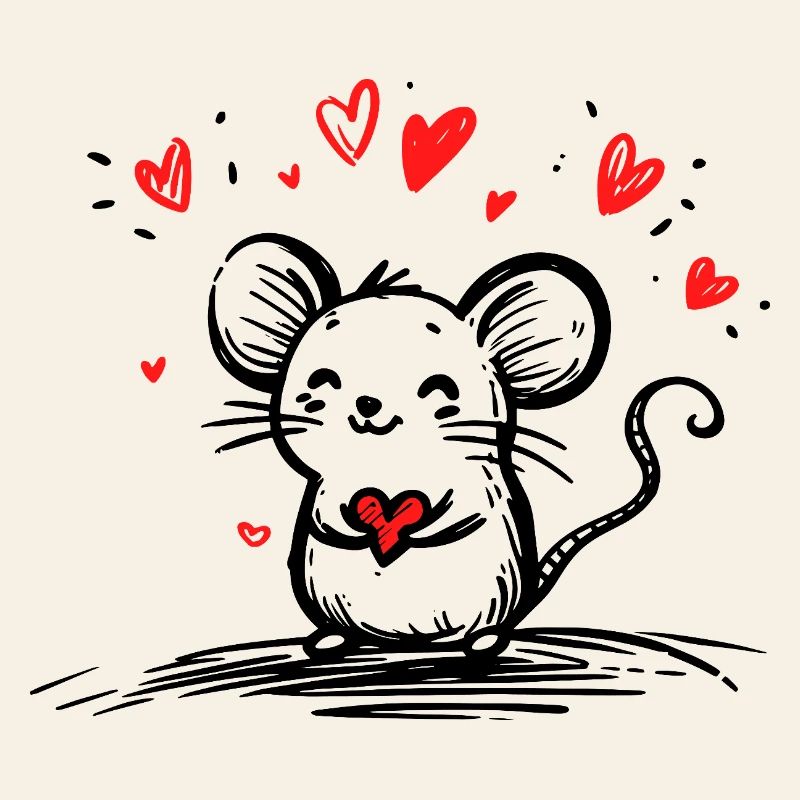 Mouse in Love with Floating Hearts